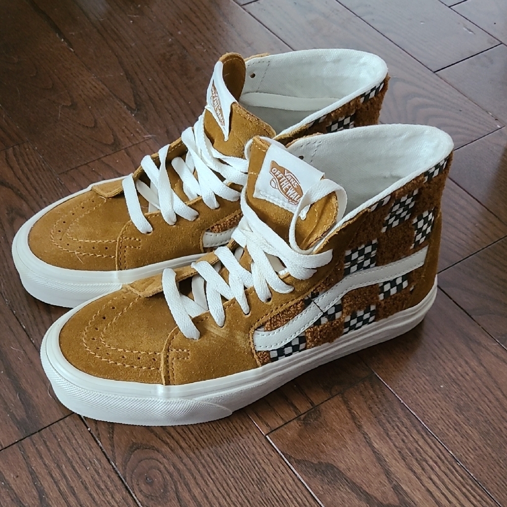 New Vans Sk8 Hi Tapered tufted check golden brown Suede High-Tops size 6.5 - Picture 7 of 12